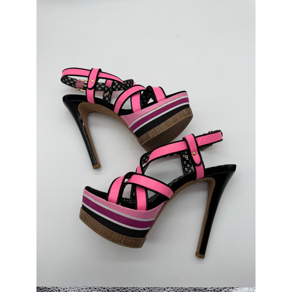 Jessica Simpson Pink Black Strappy Platform Stiletto Sandals Heels Size 6